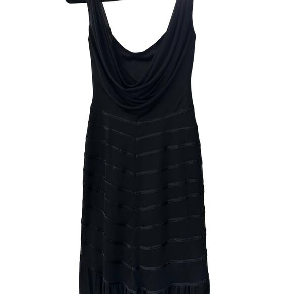 Tadashi Black Mermaid Dress Gown Sheer Front Drape Back Size Small - Picture 11 of 15